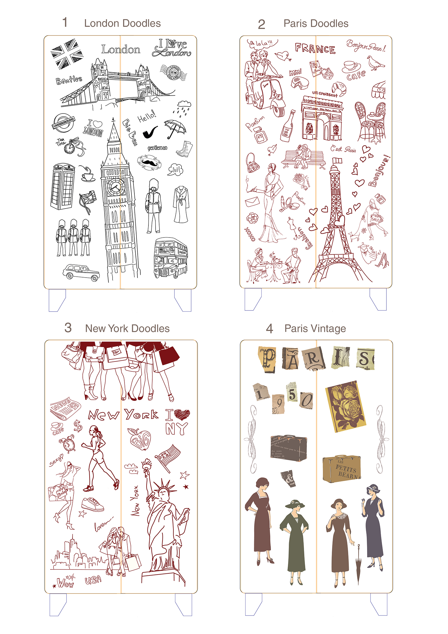 ตู้เก็บรองเท้า (ลาย London Doodles)